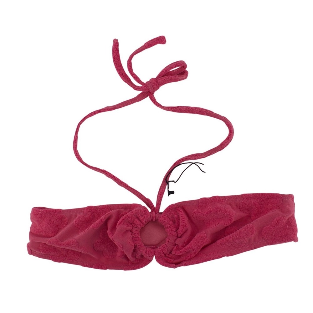PrettyLittleThing Barbie Pink Burnout Flower Towelling Ring Halter Bikini Top 6